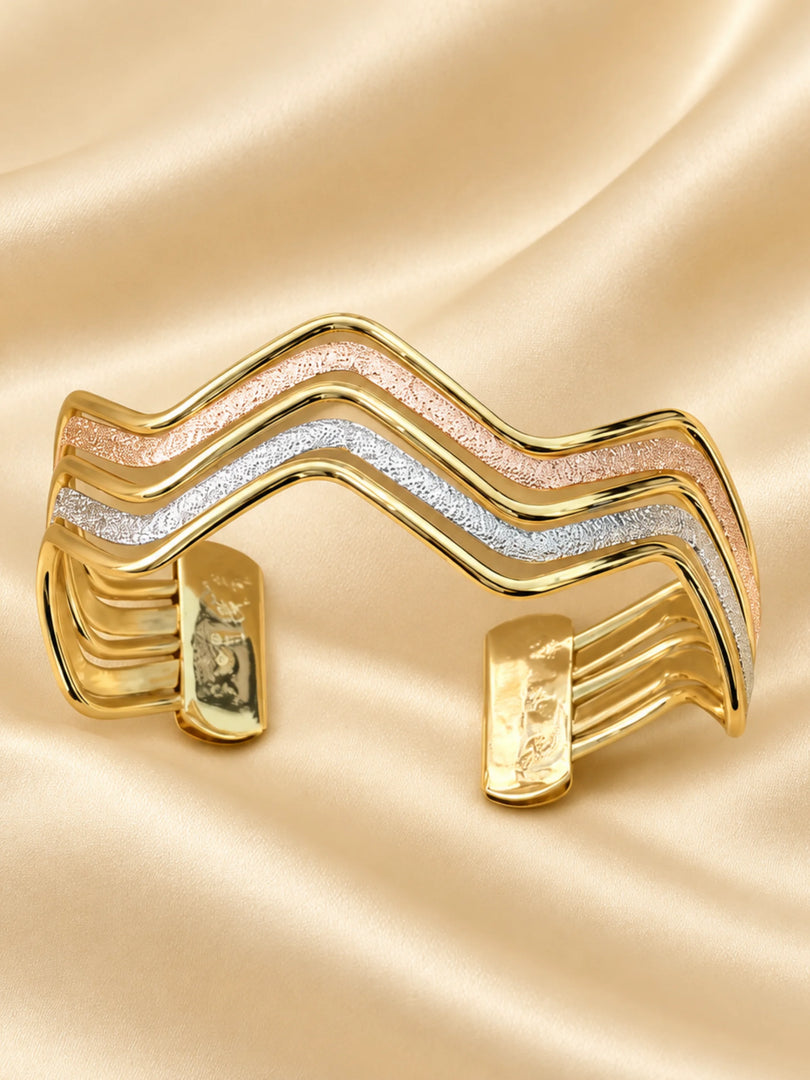 Tricolor Wave Textured Cuff Bracelet