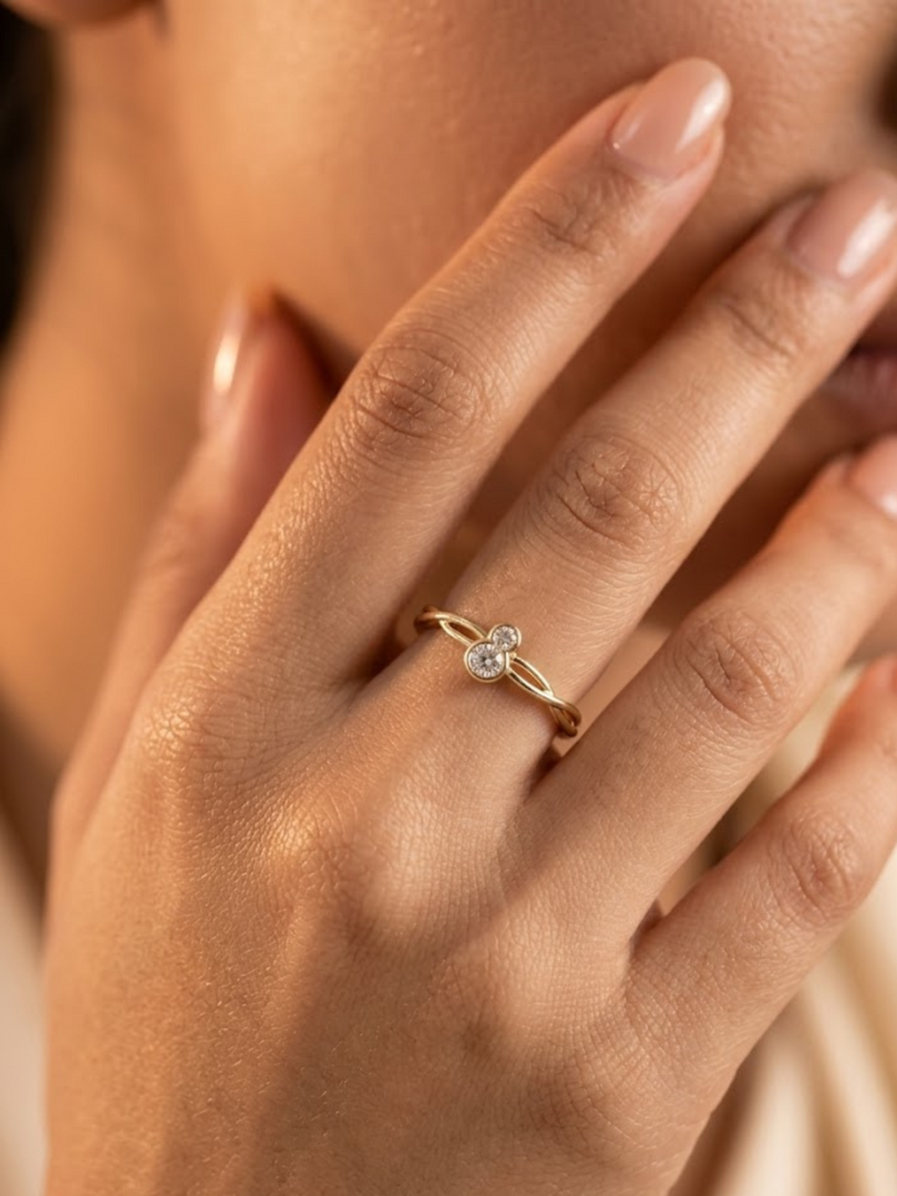 Duo Bezel Crystal Crossover Ring