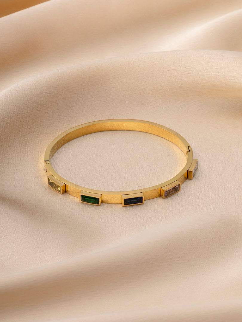 Multi-Gemstone Gold Bangle Bracelet