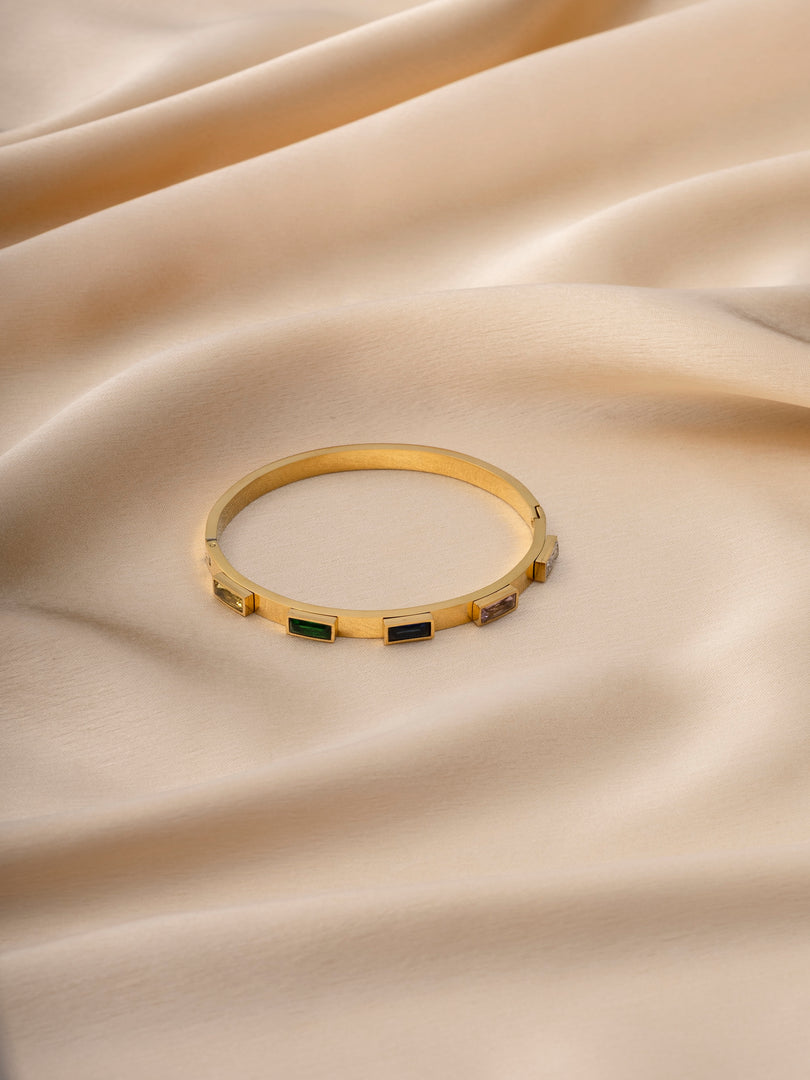 Multi-Gemstone Gold Bangle Bracelet