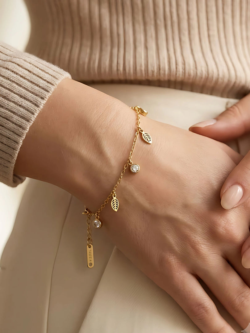 Crystal Leaf Charm Bracelet