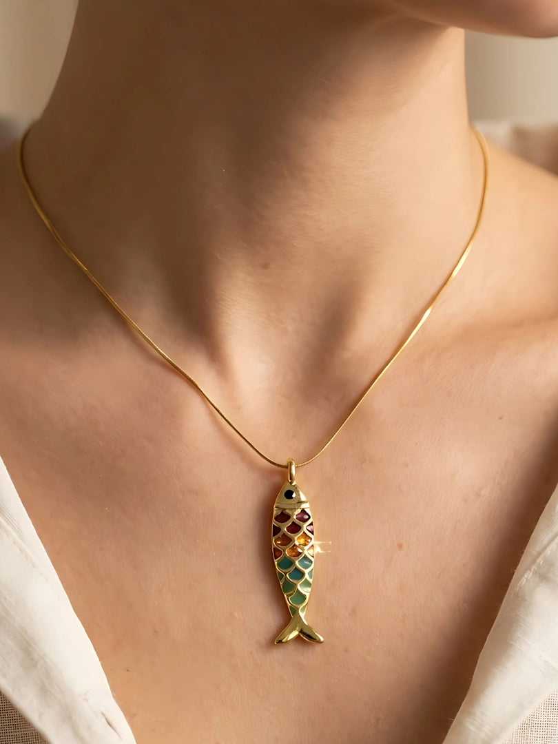 Rainbow Fish Pendant Necklace