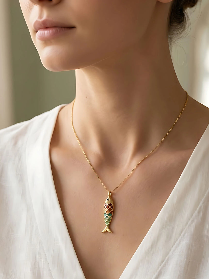 Rainbow Fish Pendant Necklace