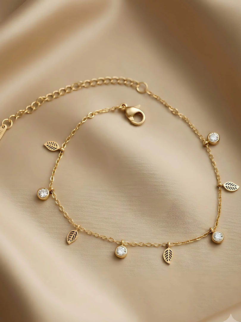 Crystal Leaf Charm Bracelet