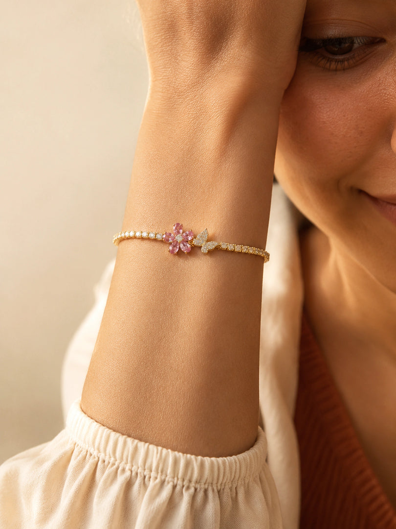 Pink Blossom Butterfly Tennis Bracelet