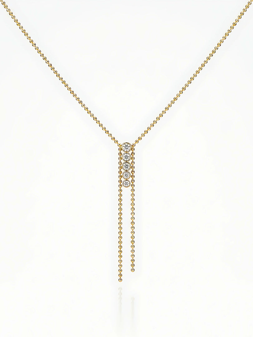 Bezel Tassel Ball Chain Necklace