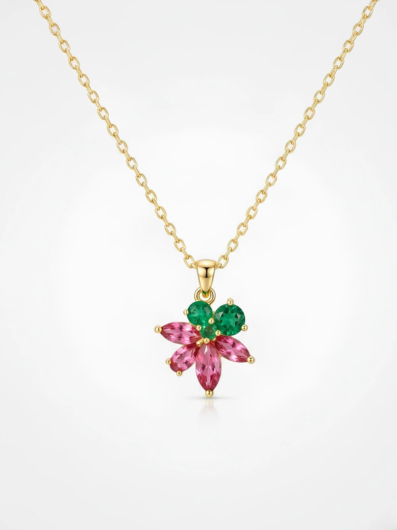 Pink Petal & Emerald Flower Necklace