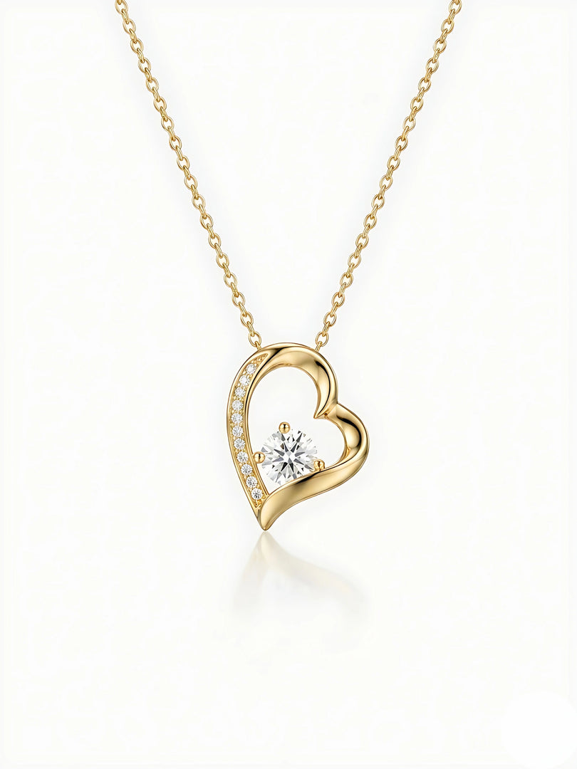 Open Heart Solitaire Pendant Necklace