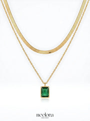 Emerald Drop Herringbone Layered Necklace