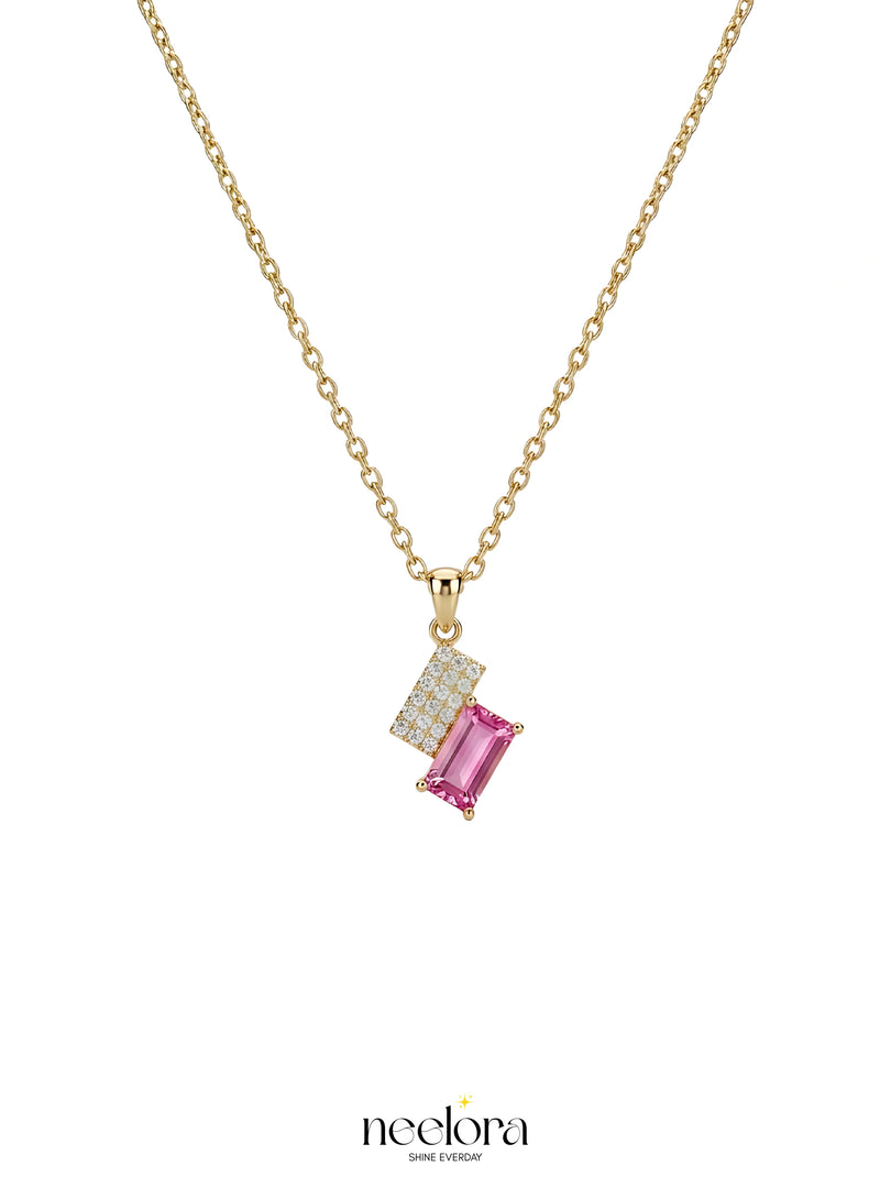 Pink Baguette Pendant Necklace