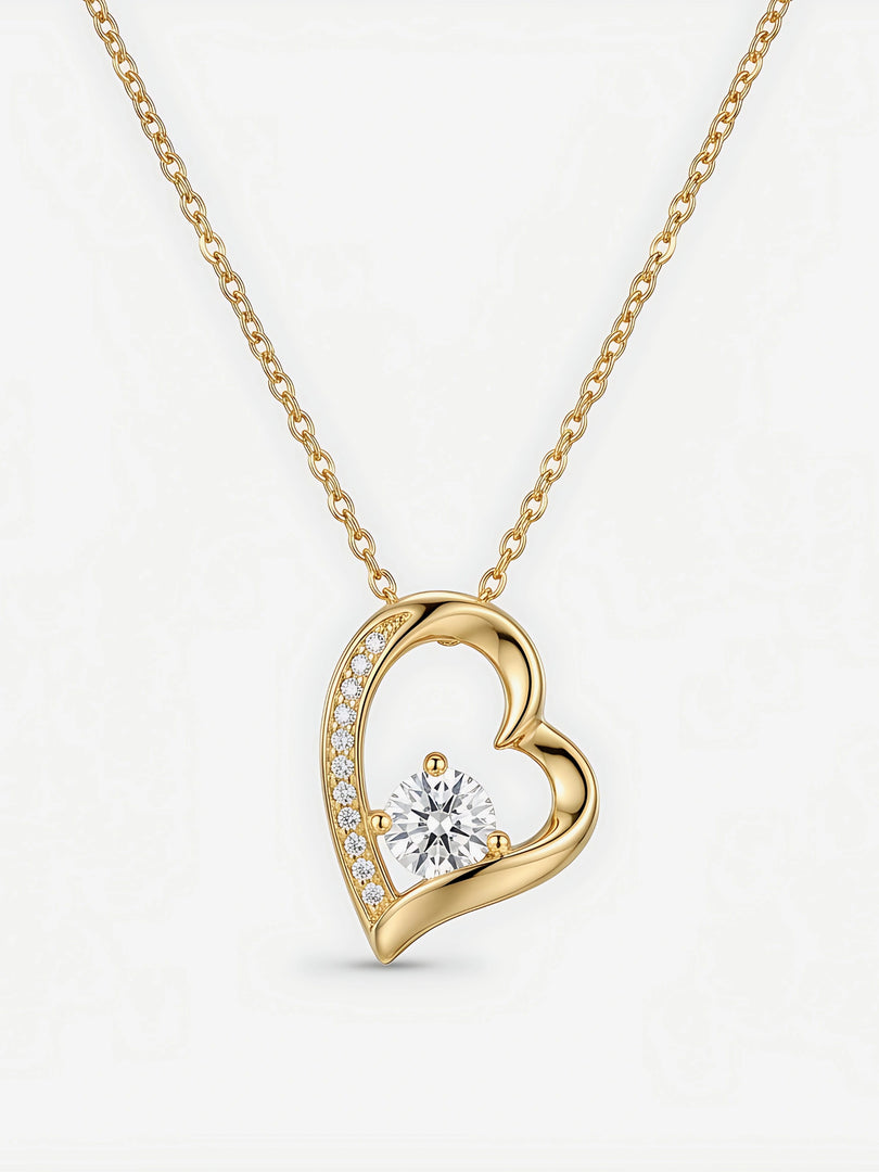 Open Heart Solitaire Pendant Necklace