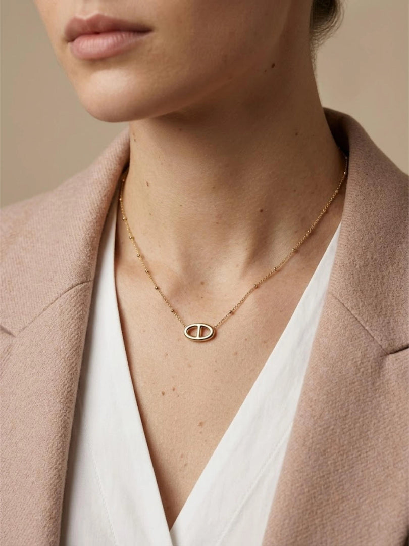 Golden Anchor Link Beaded Chain Necklace