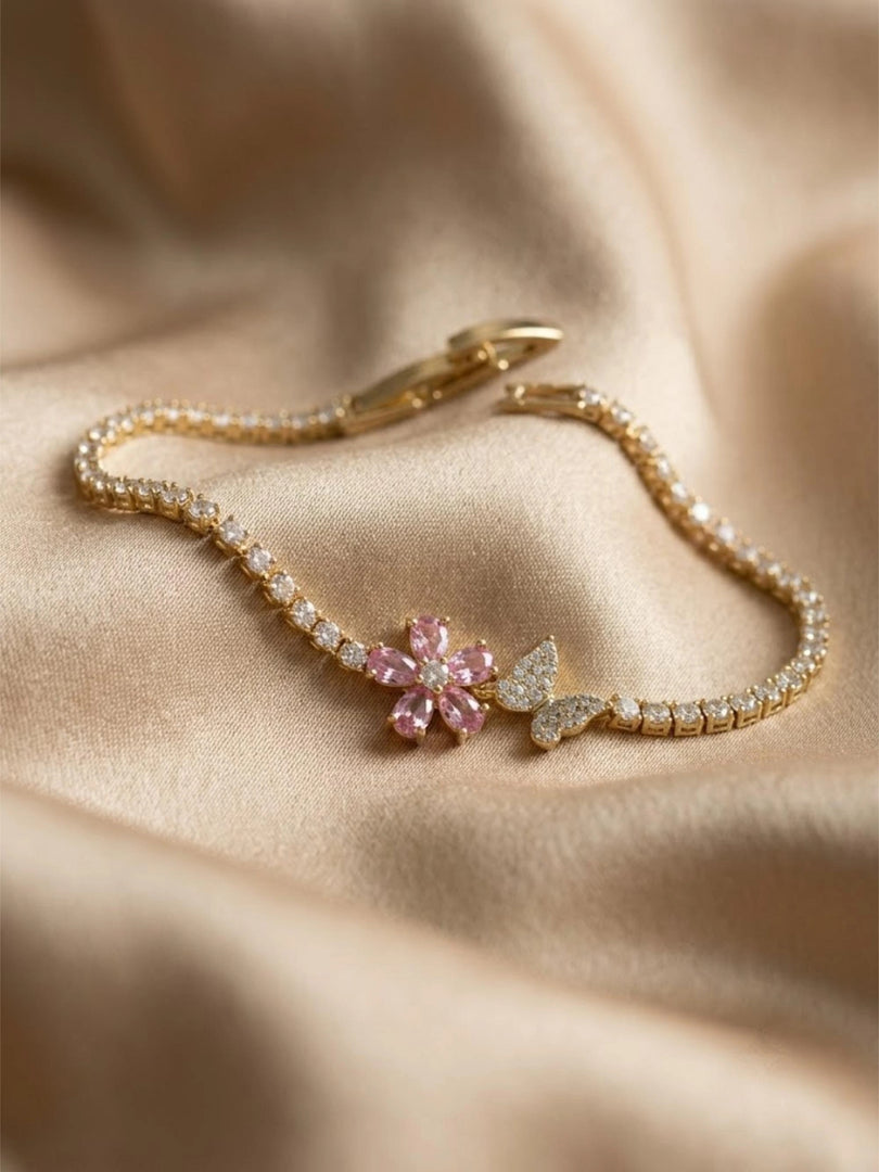 Pink Blossom Butterfly Tennis Bracelet
