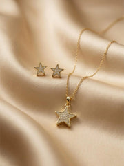 Golden Star Sparkle Pendant Necklace & Earrings Set