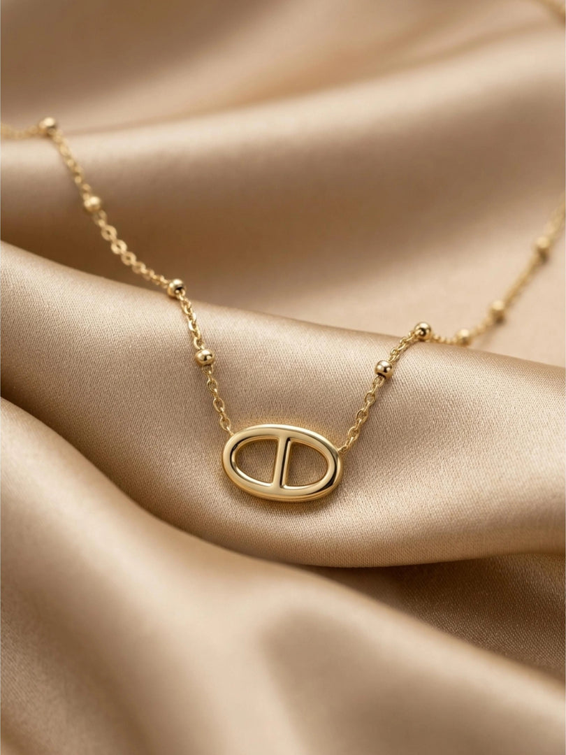 Golden Anchor Link Beaded Chain Necklace