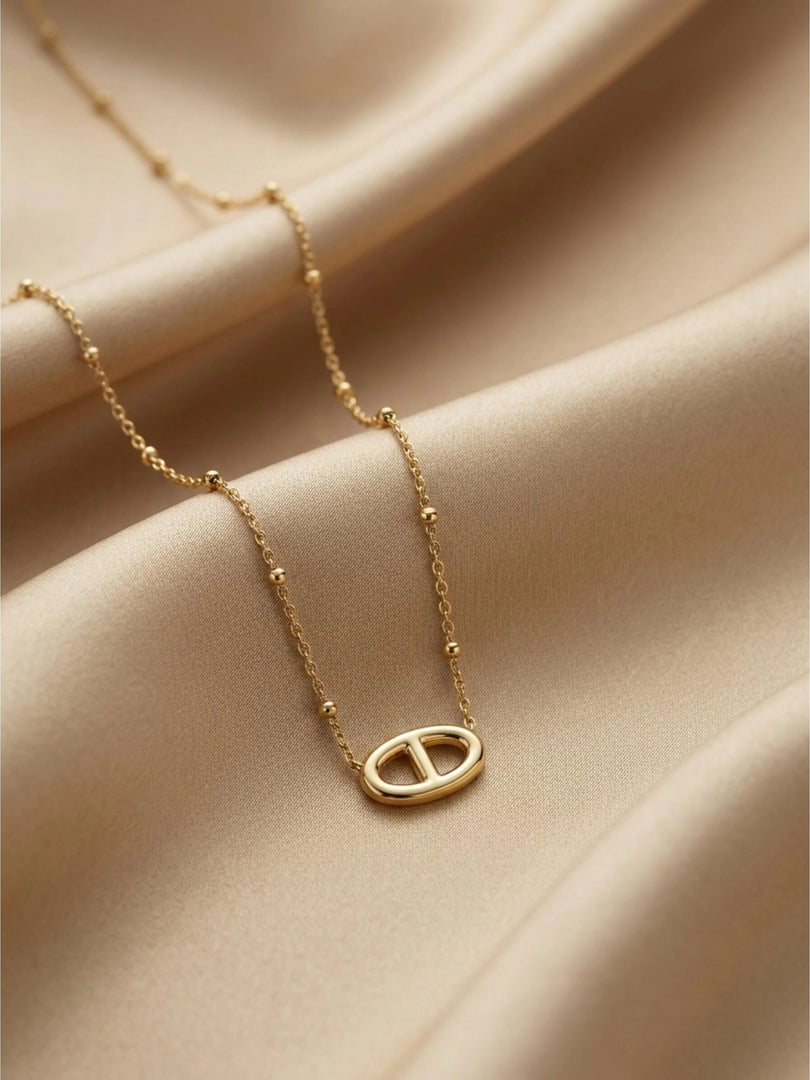 Golden Anchor Link Beaded Chain Necklace