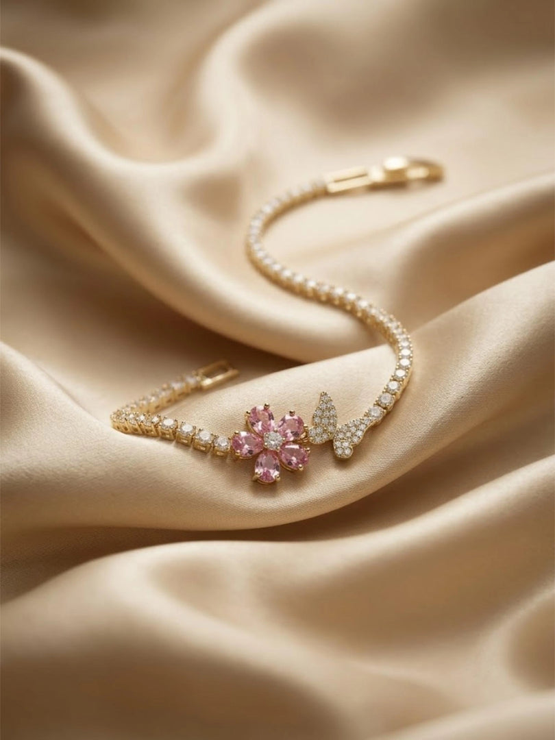 Pink Blossom Butterfly Tennis Bracelet