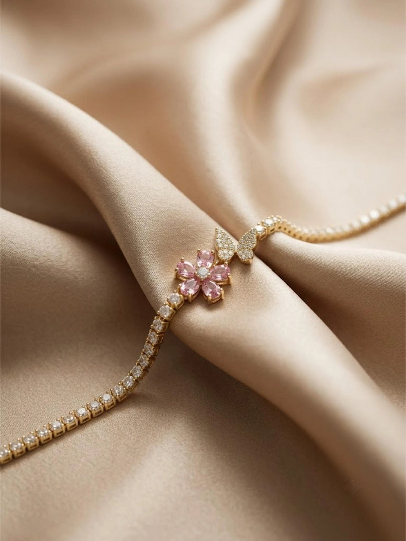 Pink Blossom Butterfly Tennis Bracelet