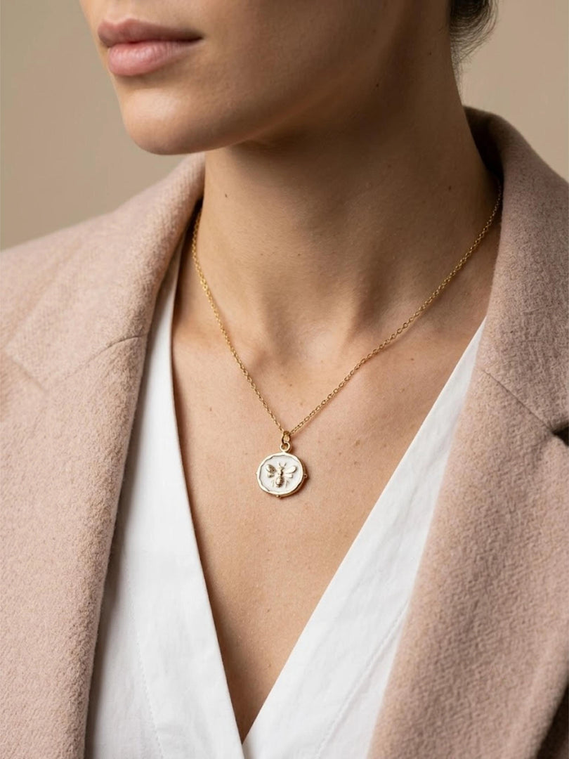 Golden Bee Medallion Necklace