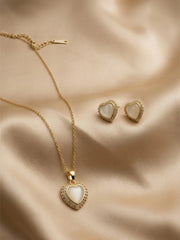 Opal Heart Halo Necklace, Earrings Set