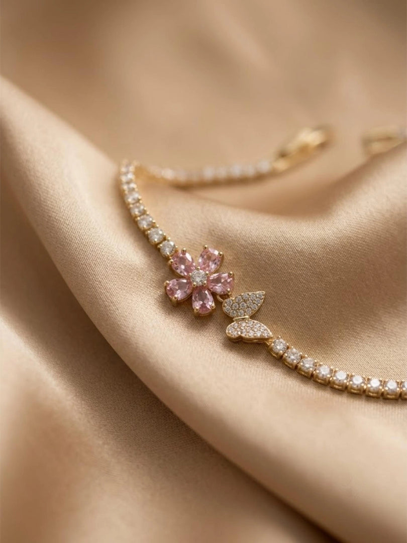 Pink Blossom Butterfly Tennis Bracelet